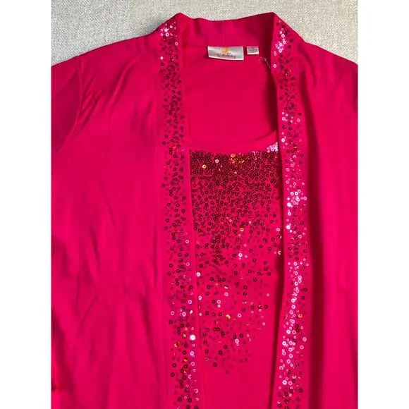 Quacker Factory Women’s 1X Pink Built-in Tank & Open Front Cardigan Set NWOT - Picture 8 of 8